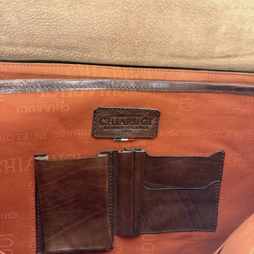 Vintage Chiarugi Men's Genuine Leather Briefcase Made In Florence Italy 1969
